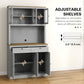 71" Pantry Cabinet with Microwave Space, Buffet with Hutch, 2 Drawers, Adjustable Shelves and Glass Doors, Grey