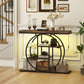 4-Tier Entryway Table with Charging Station LED Lights 39" Console Table with Circle Base for Living Room, Rustic Brown