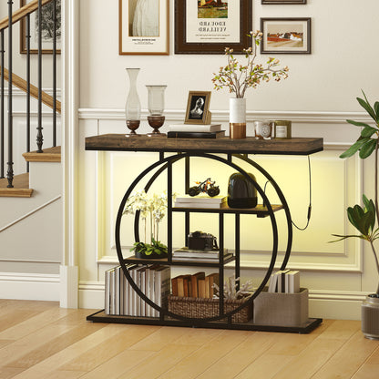 39" 4-Tier Entryway Console Table with LED Lights - Rustic Brown