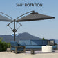 118.1" Patio Offset Umbrella with Cover and Wind Protection Strap,with Crank Handle and Tilt, UPF50+, Grey