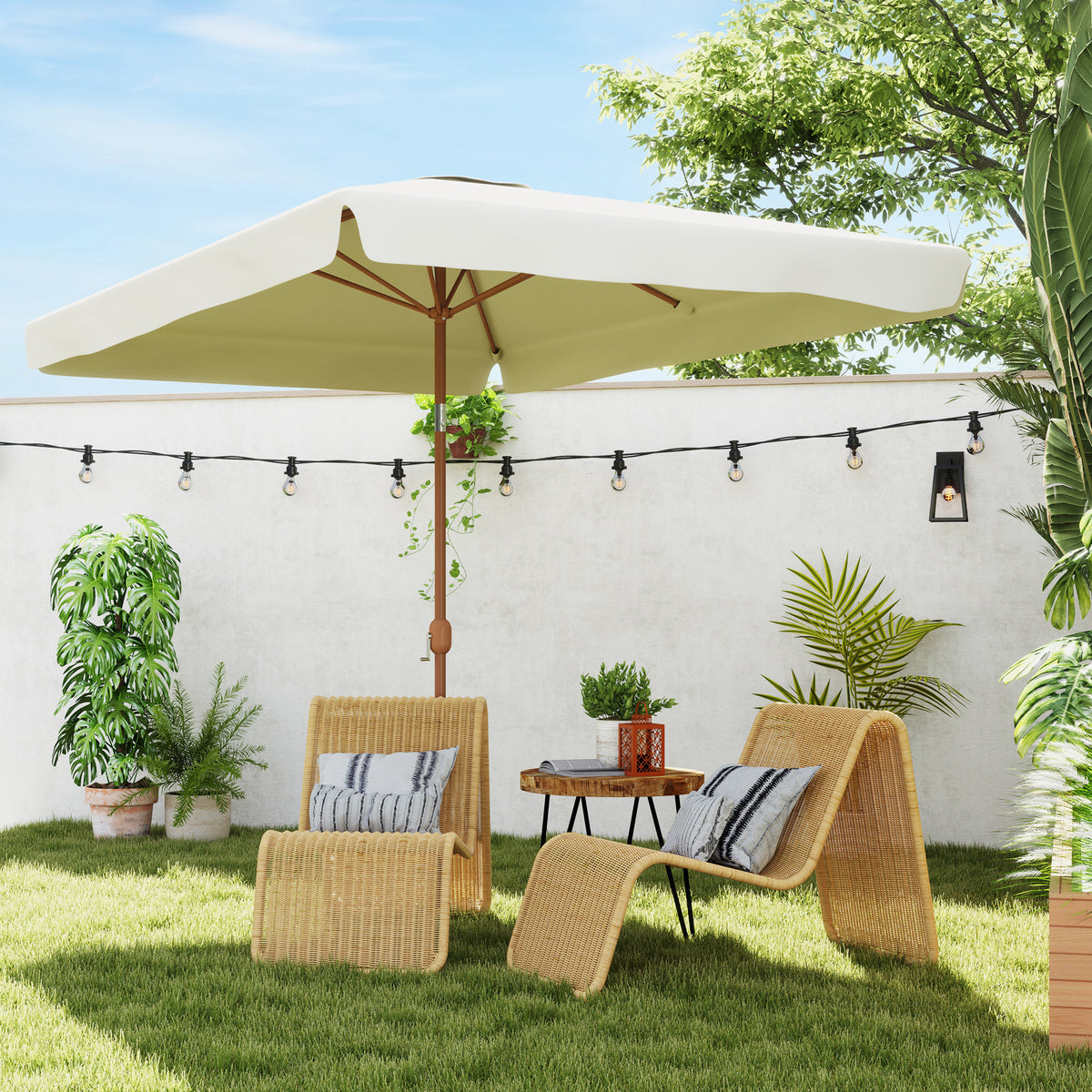 Patio Umbrella 118.1" x 78.7" Outdoor Parasol UV50+ Protection in Beige