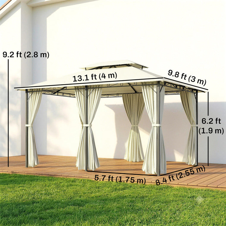 13' x 10' Cream White Soft-Top Steel Gazebo with Double Roof