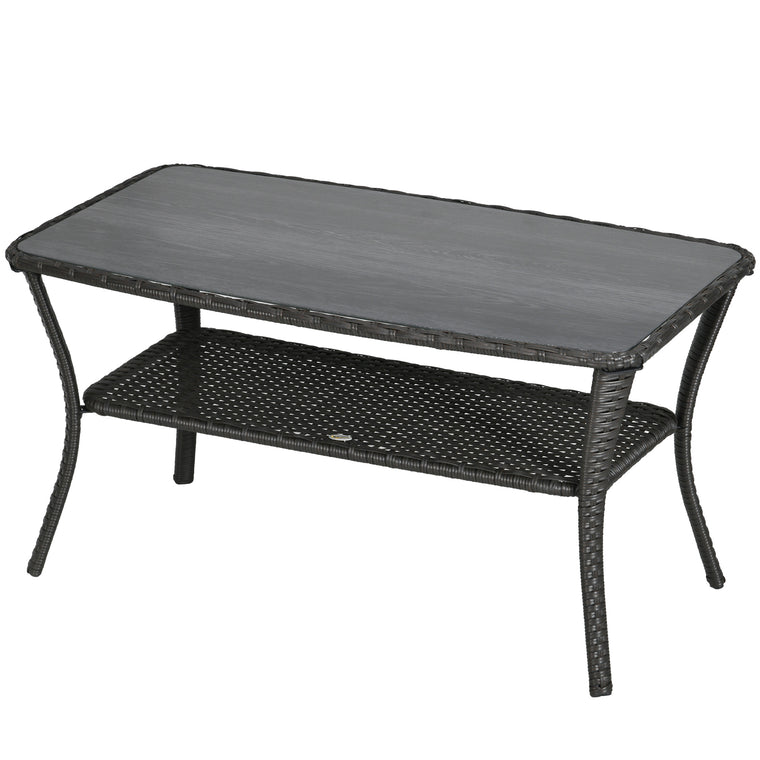 PE Rattan Coffee Table with Storage Shelf