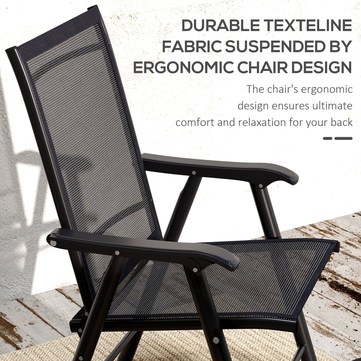 4-Piece Folding Chair Set for Relaxing on Patio Balcony Garden, Comfortable Outdoor Furniture with Armrests, Black