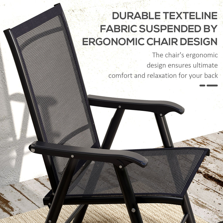 Black 4-Piece Folding Chair Set with Armrests