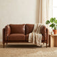 59" Loveseat Sofa, PU Leather 2 Seater Sofa with Wide Seat, High-Density Foam, Thick Cushion, Wood Legs, Brown