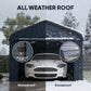 Metal Carport, Heavy Duty Garage Car Shelter with Galvanized Metal Roof and Removable Sidewalls, Light Grey