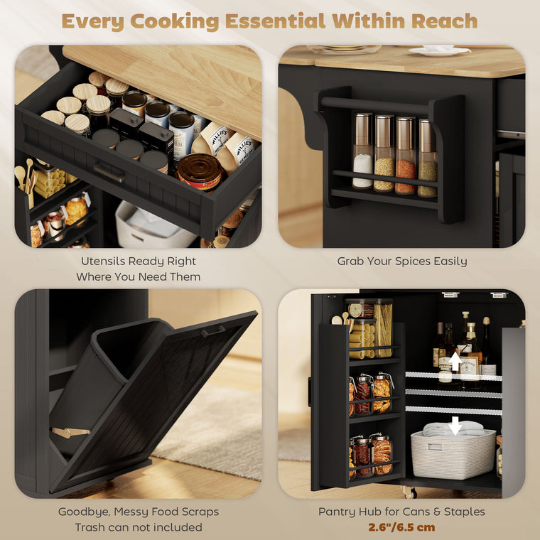 Kitchen Island Cart with Drop Leaf and Charging Station