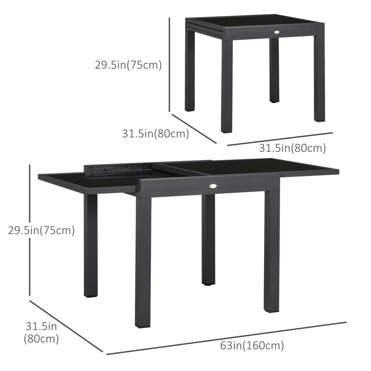 63" Extendable Aluminum Dining Table with Glass Top