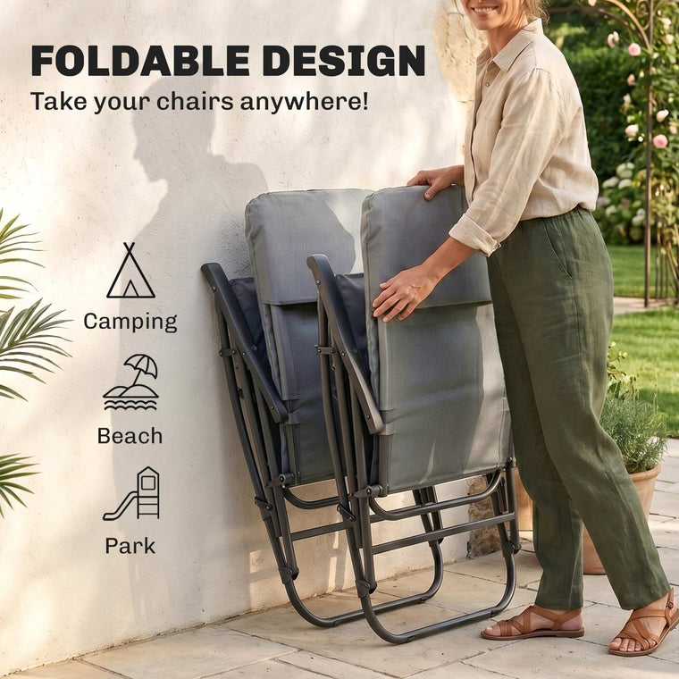 2-Piece Folding Padded Rocking Chair Set with Armrest