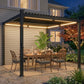 10 x 10 ft Louvered Pergola with Solar LED lights, Metal Roof, Outdoor Pergola Gazebo with Drainage Gutters, Black