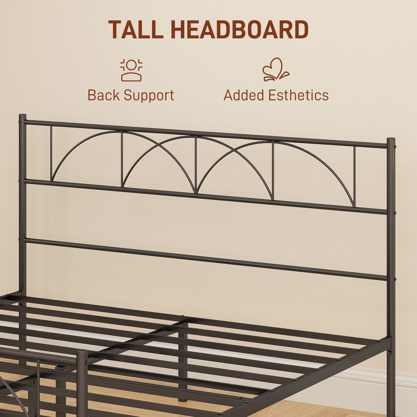 Metal Queen Platform Bed Frame with Headboard, Steel Slat Support, Underbed Storage, No Box Spring Needed, Easy Assembly