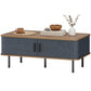 Nordic Side Table with Fluted Tambour Sliding Doors and Steel Legs, Coffee Table with Storage for Living Room, Black