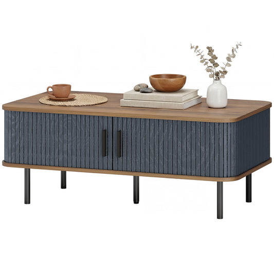Side Table with Fluted Tambour Doors and Storage - Black