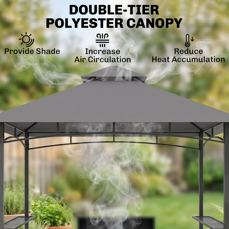 8' x 5' Grey BBQ Grill Gazebo with Double Tiered Canopy