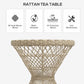 Wicker Outdoor Coffee Table, 18" Round Drum-Style Outdoor Patio Table with Tempered Glass Top, Light Brown