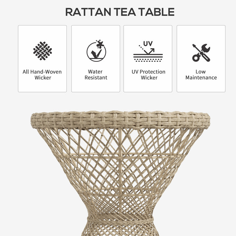 18" Wicker Drum-Style Coffee Table with Glass Top