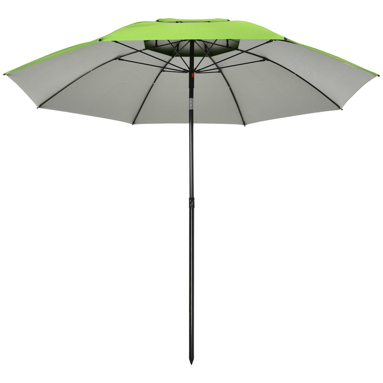 6.6ft Green Arched Beach Umbrella with Steel Frame & Carry Bag