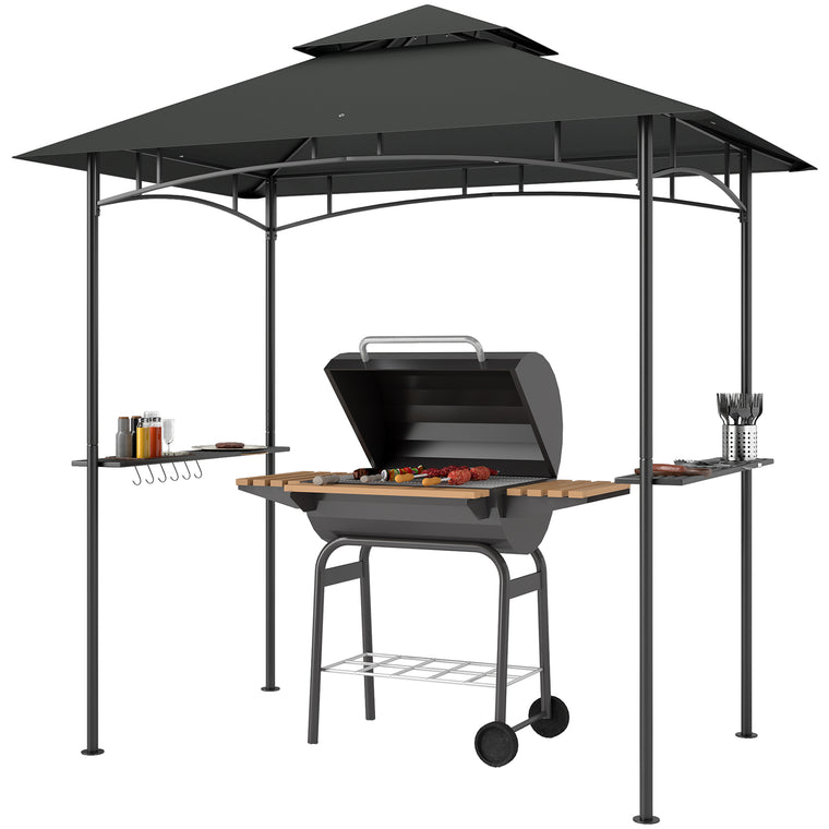 8' x 5' Dark Grey Grill Gazebo with Side Shelves