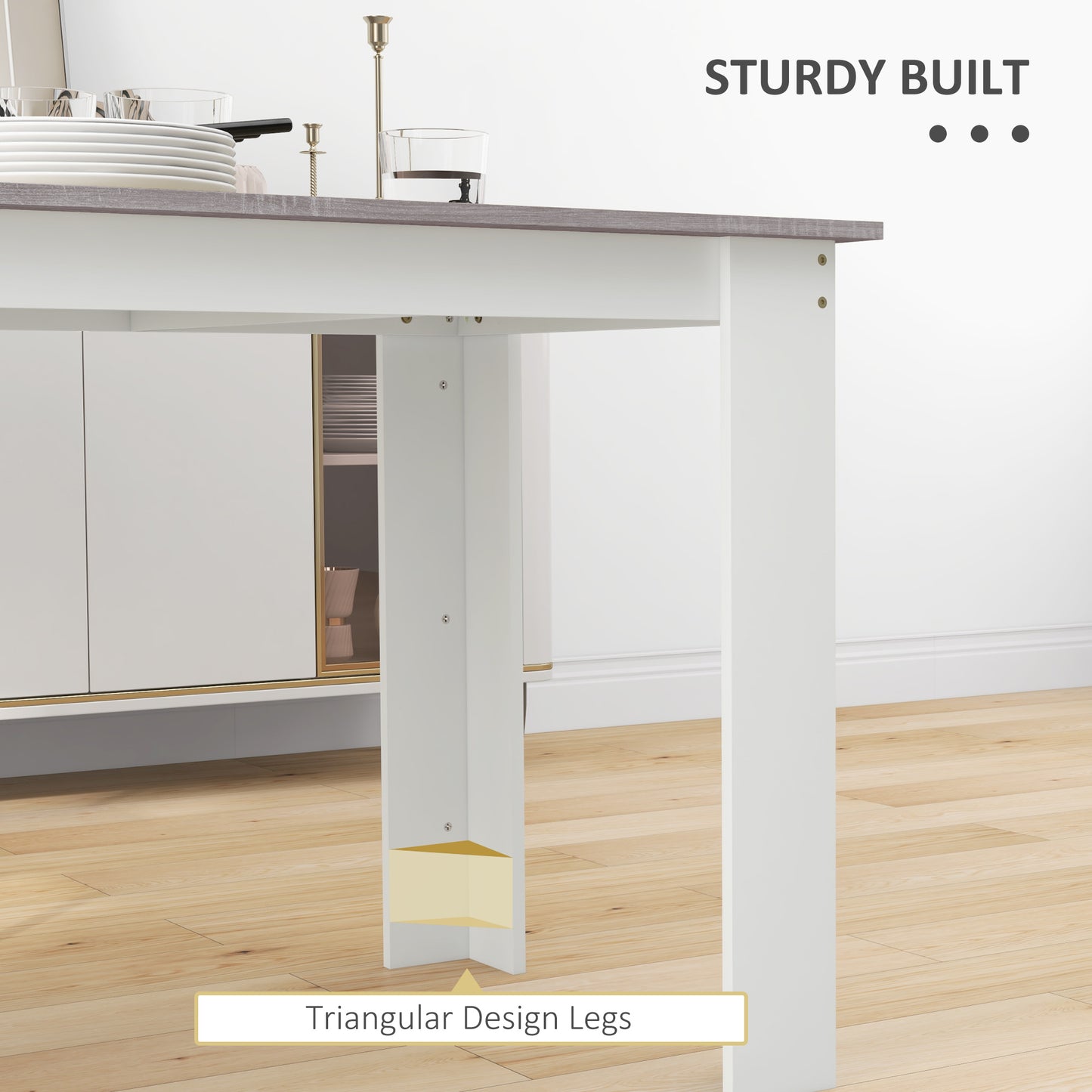 47" Kitchen Table for 4-6 People, Dining Table with Wood Effect for Dining Room, Grey