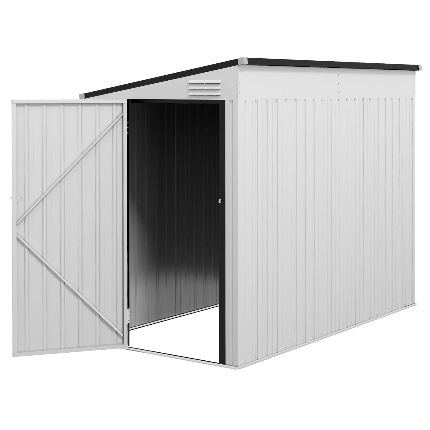 Outdoor Storage Shed Lean to Shed Outdoor Metal Tool Shed with Lockable Door and Air Vents, Dark Grey