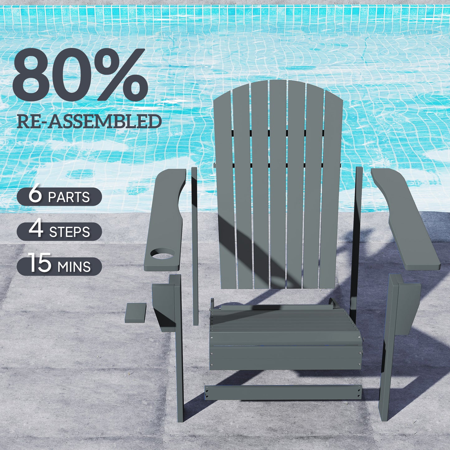 Classic Adirondack Chair, Muskoka Chairs, Garden Deck Chair with Cup Holder for Patio, Indoor, Backyard, Dark Grey