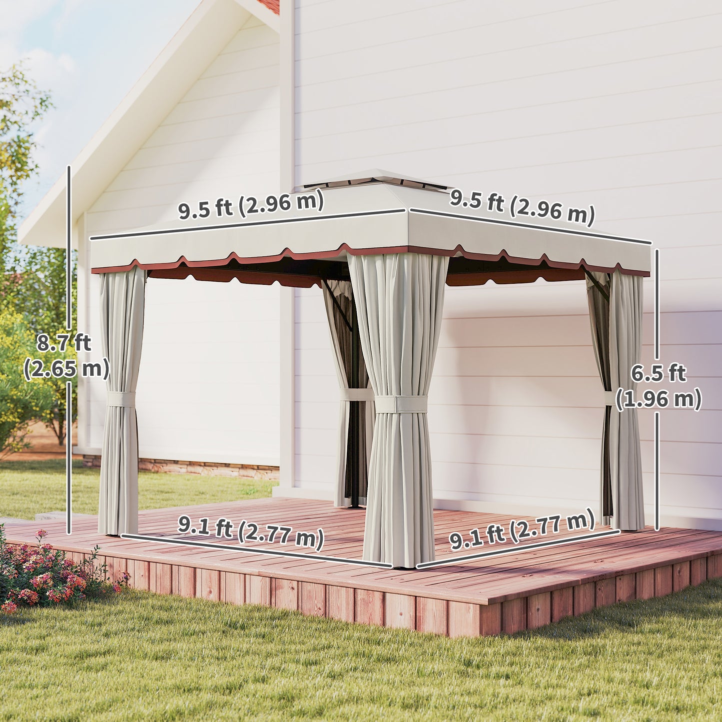 10' x 10' Outdoor Patio Gazebo, Double Soft-top Garden Shelter Tent with Curtains & Mesh Screen Drapes, Cream White
