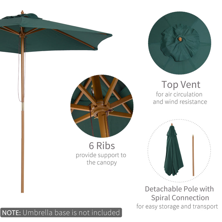 8FT Dark Green Wood Market Umbrella with Bamboo Ribs