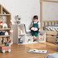 Multi-Purpose Bookshelf with 5 Cubes, 5-Cubby Bookcase with Cushioned Reading Nook and Storage Shelves, Grey