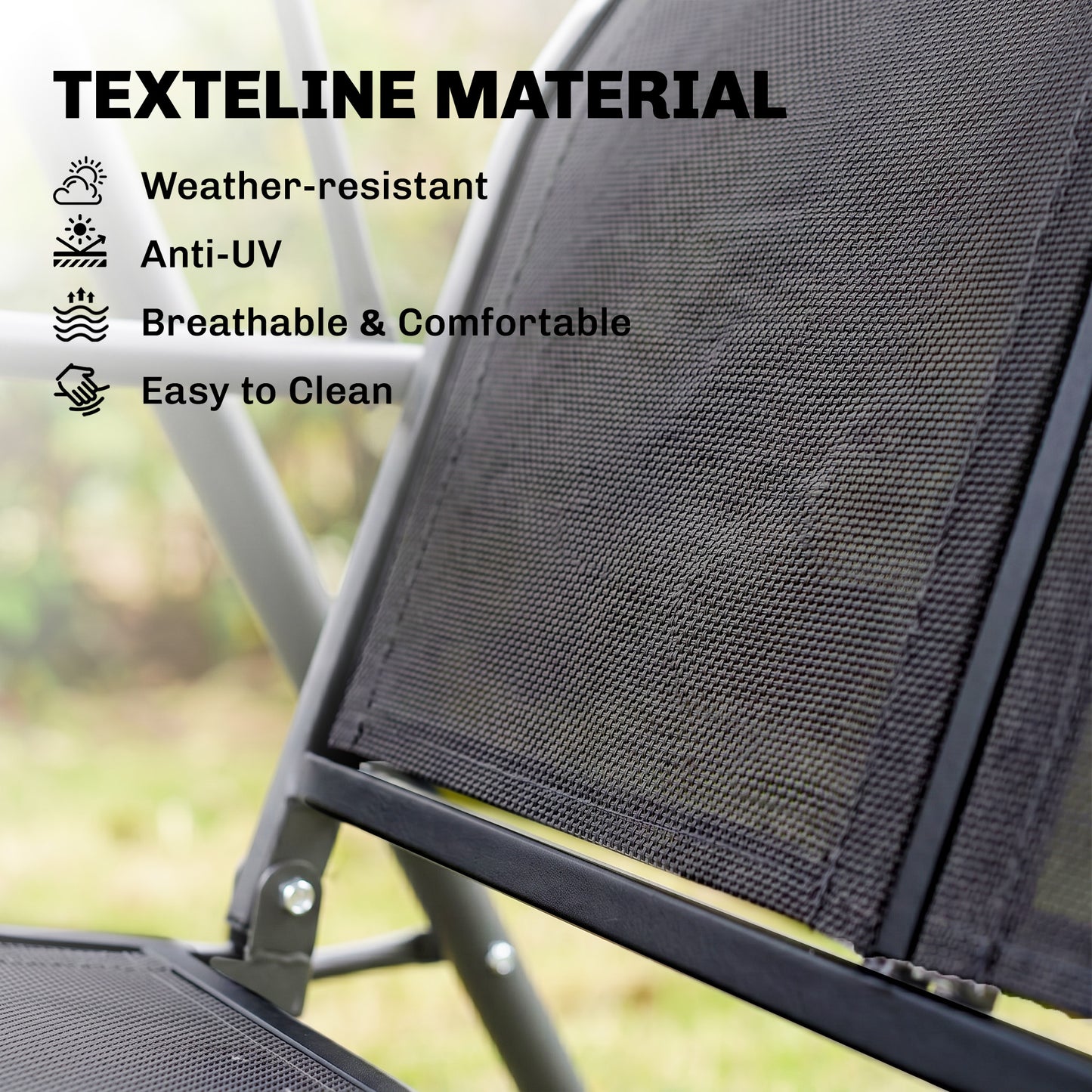 3-Seater Swing Chair Covered Garden Hammock A-Frame Outdoor Porch Glider Sling Seat with Adjustable Canopy Cover, Black