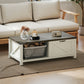 Farmhouse Coffee Table with Drawer, Open Storage Shelf for Living Room, Dining Room, Office, Distressed White