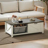 Farmhouse Coffee Table with Drawer, Open Storage Shelf for Living Room, Dining Room, Office, Distressed White