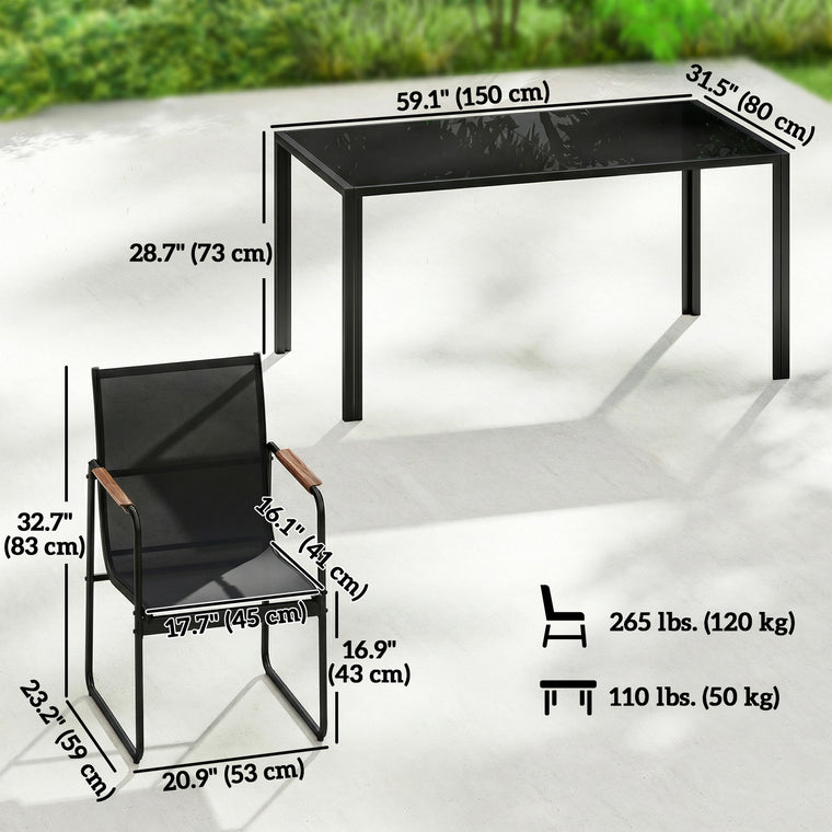 7-Piece Dining Set with Glass Table and Mesh Armchairs