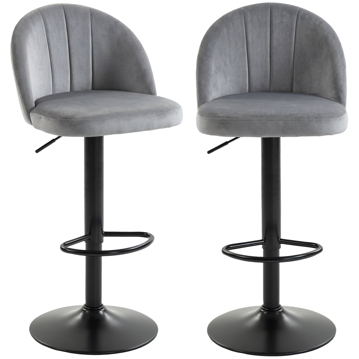 Bar Stools Set of 2, Swivel Counter Height Barstools with Footrest, Grey