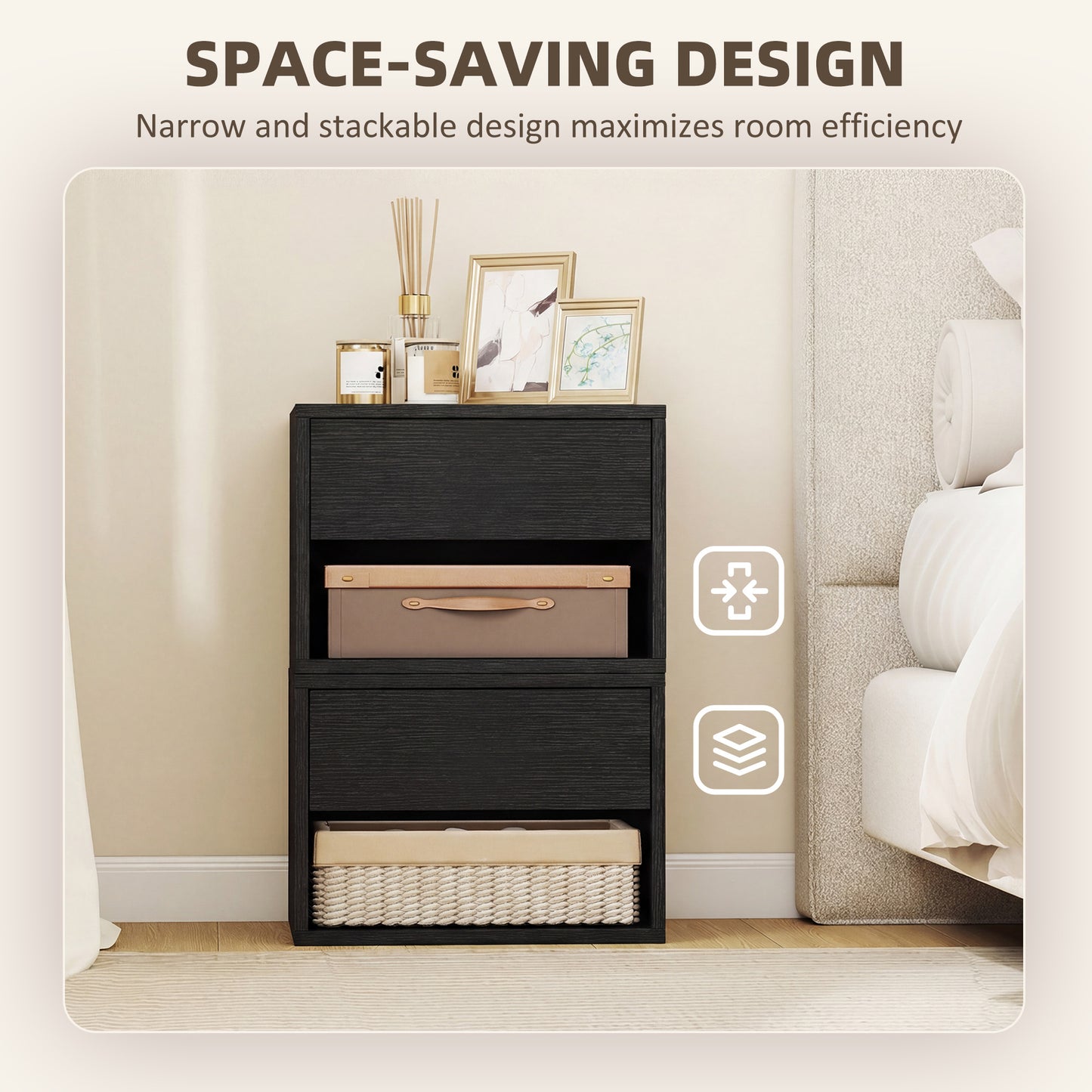 Floating Nightstand Set of 2, Wall Mounted Bedside Table with Drawer for Bedroom Black