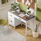 Computer Desk with 3 Drawers, Farmhouse Home Office Desk with File Drawer and Wood Grain Top for Small Spaces, White