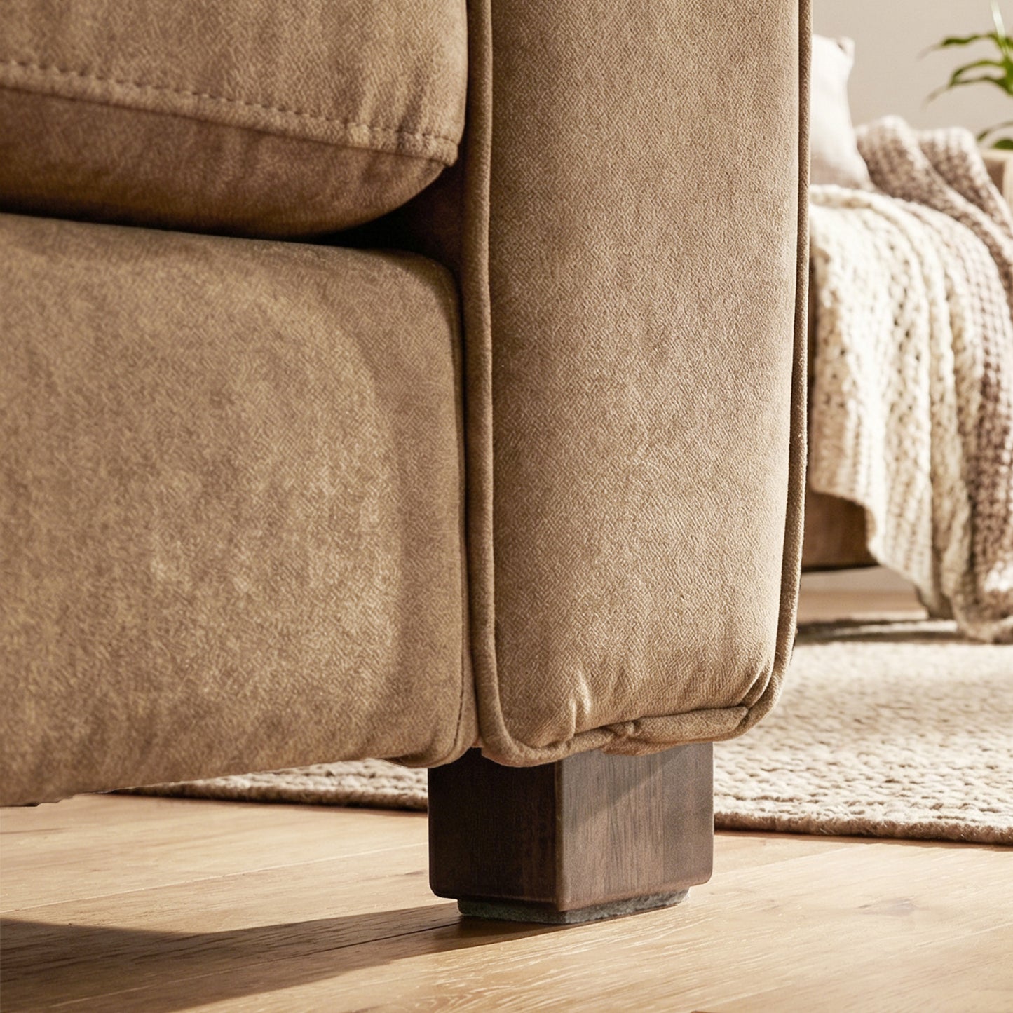 Accent Chair, Velvet-feel Fabric Armchair with Wide Seat, Spring Cushion, Solid Wood legs, Brown