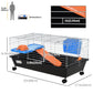 Small Animal Cage, Rolling Bunny Cage, Guinea Pig Cage with Food Dish, Water Bottle, Hay Feeder, Platform, Ramp, Black