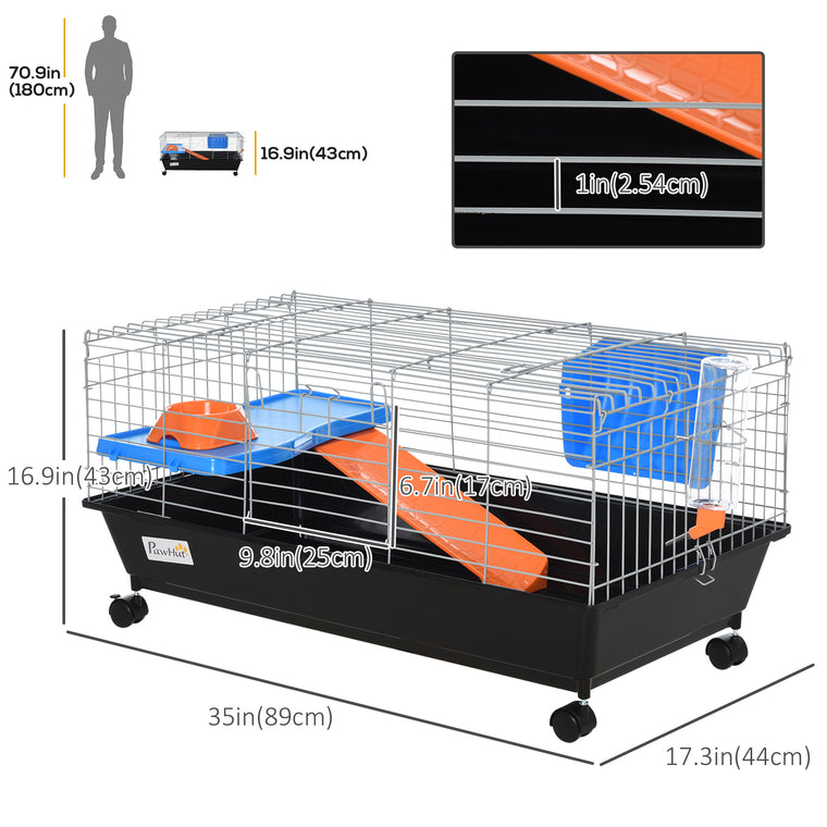 Black Rolling Bunny & Guinea Pig Cage with Platform & Ramp