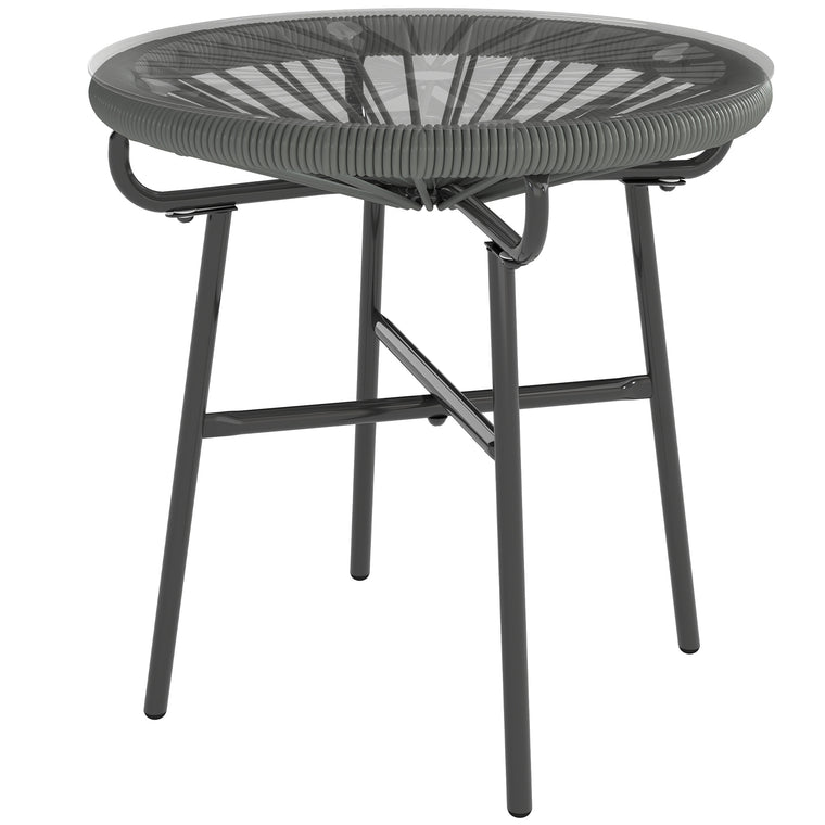 Round PE Rattan Side Table with Tempered Glass Top
