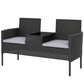 Patio Furniture w/ Mid-Table PE Rattan Loveseat w/ Cushion, Light Grey