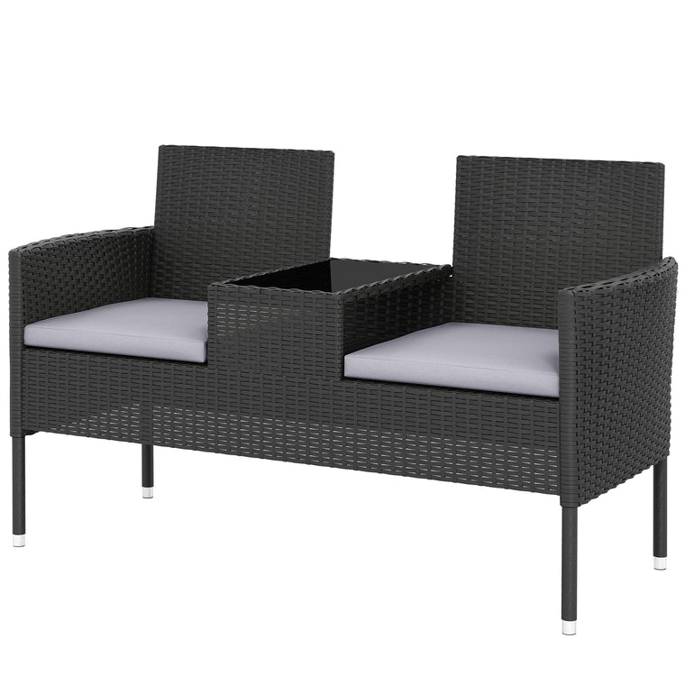 Light Grey PE Rattan Loveseat with Mid-Table