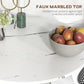 Round Dining Table, Modern Dining Room Table with Faux Marble Top, Steel Base, Space Saving Small Kitchen Table, White