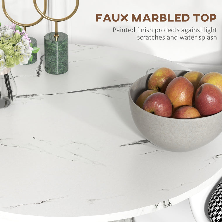 Round Faux Marble Dining Table - White