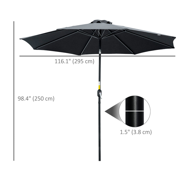 10' x 8' Black Round Market Umbrella with Crank & Tilt