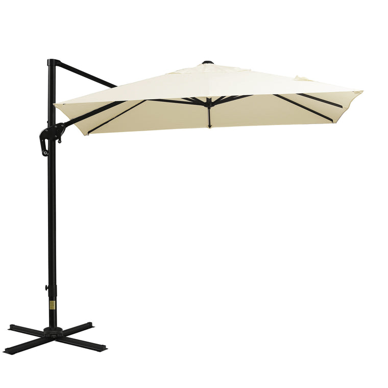 8' x 8' Cream White Offset Cantilever Umbrella with Cross Base