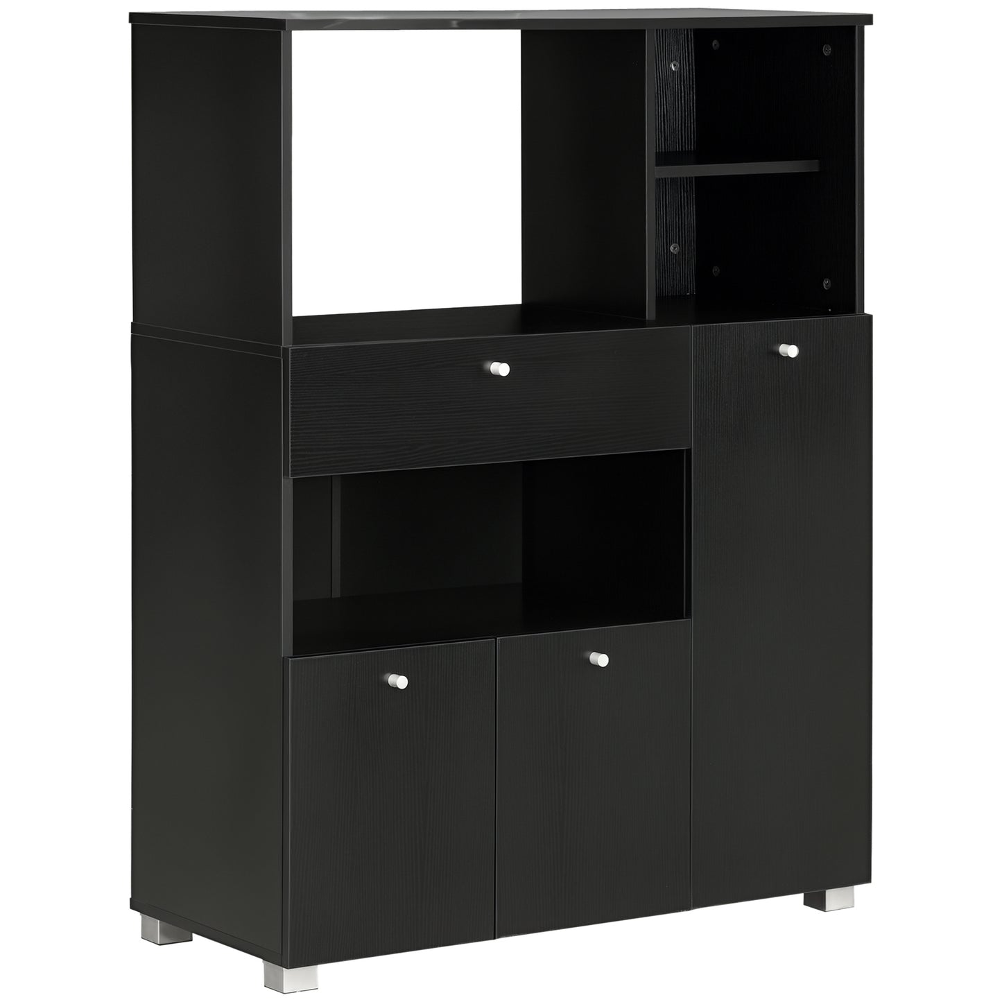 Compact Kitchen Pantry Buffet Server Hutch Storage Cabinet with Microwave Oven Stand Drawer and Shelves, Black