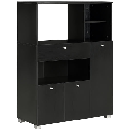Compact Kitchen Pantry with Microwave Stand - Black
