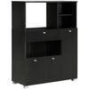 Compact Kitchen Pantry with Microwave Stand - Black