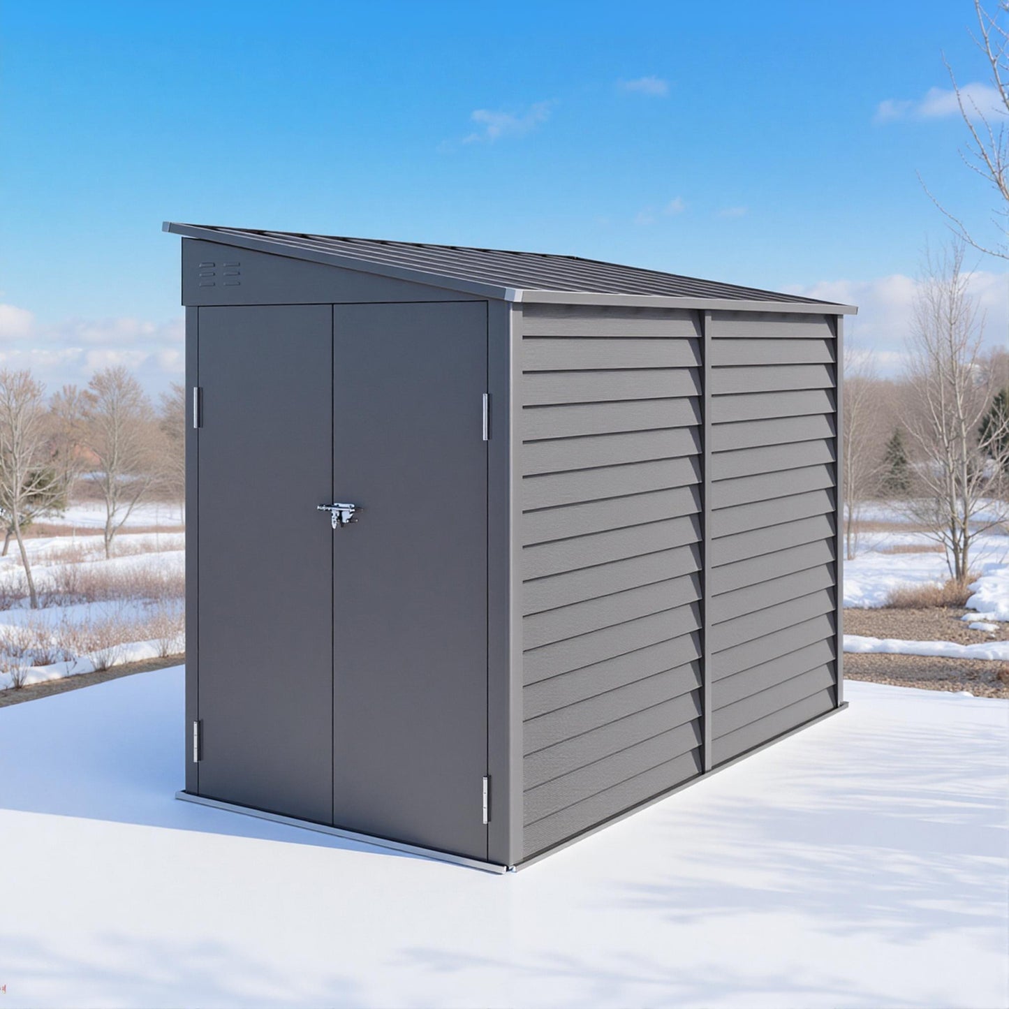 4.6' x 9' Steel Outdoor Storage Shed, Lean to Shed, Metal Tool House with Foundation Kit, Lockable Doors, Gloves and 2 Air Vents for Backyard, Patio, Lawn, Grey